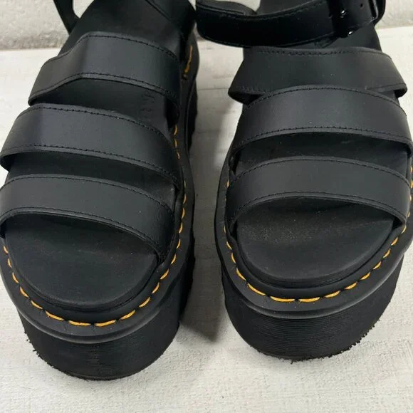 Dr. Martens Blaire Quad Platform Gladiator Sandals Black Hydro Leather Size 9 - Picture 10 of 13